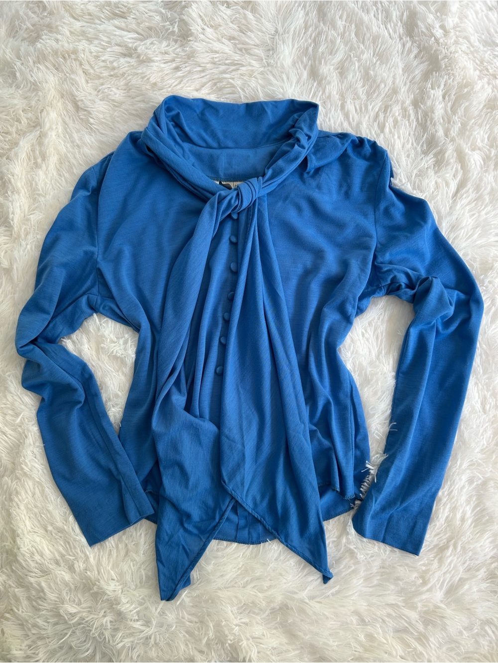 Vintage Crystal Plus Blue Tie Neck Vintage Blouse Size 10